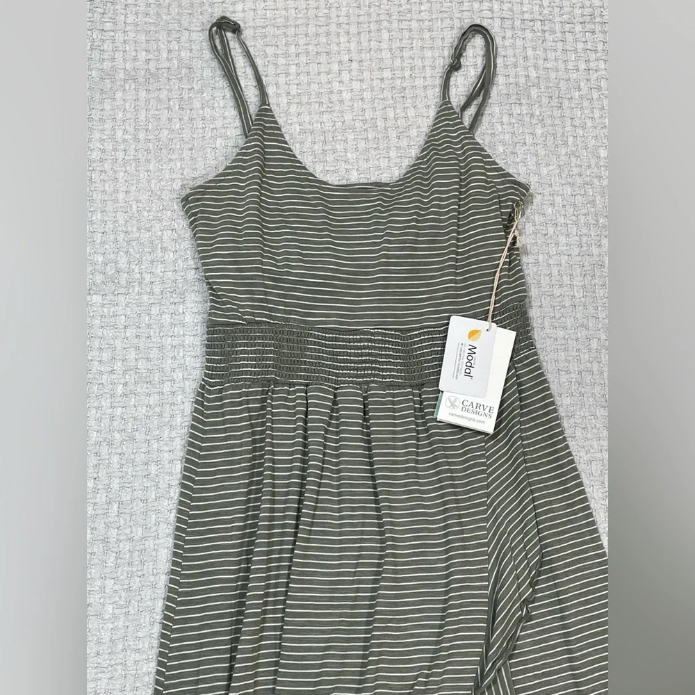 NWT’s Carve Designs Moss Bayside Striped Strappy Faux Wrap Dress, Size S/M - Picture 6 of 16